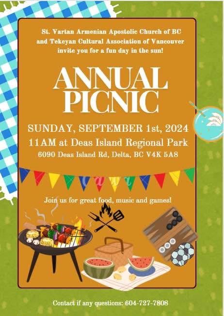 Flyer for the TCA Vancouver and St. Vartan Armenian Apostolic Church annual picnic